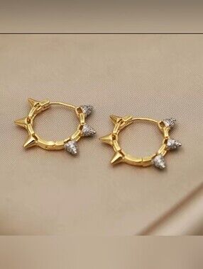 Gold Spike Hoop Earrings with Crystal Accents - Women Jewelry